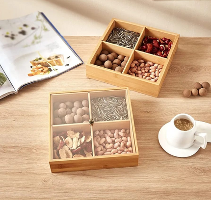 Wooden Dried Fruit Snacks Storage Box 4 Slots