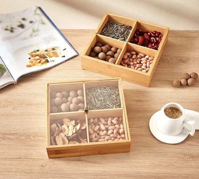 Wooden Dried Fruit Snacks Storage Box 4 Slots