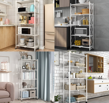 Foldable Kitchen Storage Rack 5 Layer White