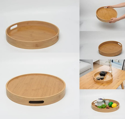 Bamboor Round Serving Tray Set with Handle 4 pcs