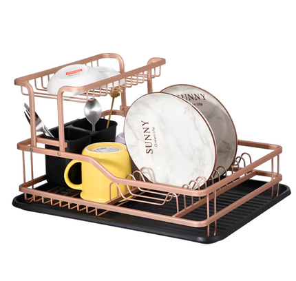 2 Layer Kitchen Stainless Steel Dish Rack gold