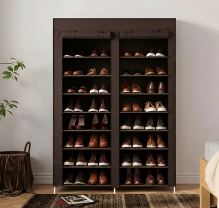 Double Row Portable Fabric Cover Shoe Rack 10 Layer