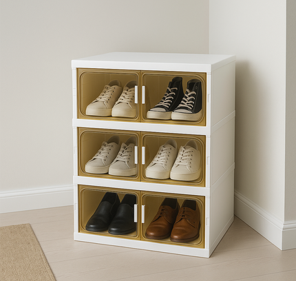 رف أحذية تلسكوبي مكون من عمودين وثلاث طبقات