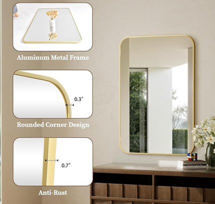 Wall Mounted Golden Frame Mirror Rectangle