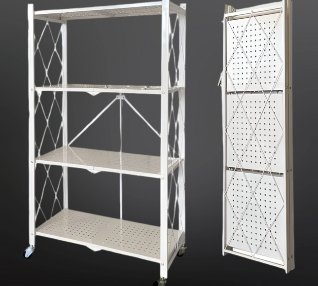 رف تخزين مطبخ قابل للطي مكون من 4 طبقات - أبيض