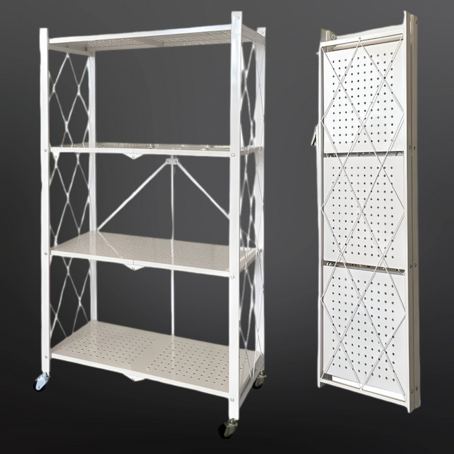 رف تخزين مطبخ قابل للطي مكون من 4 طبقات - أبيض