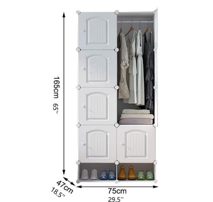 Wardrobe 8 Cube with Shoe Rack White