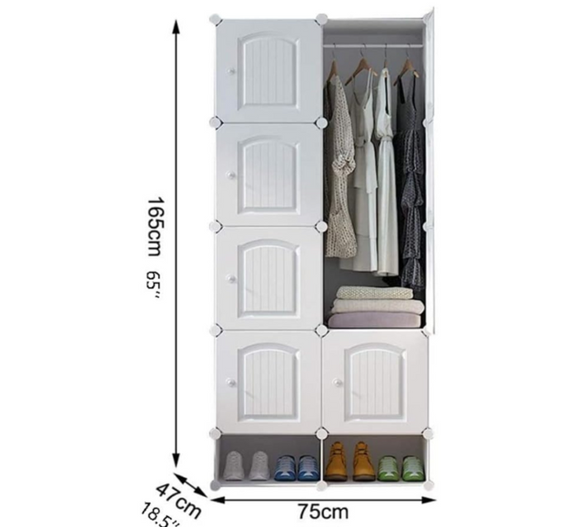 Wardrobe 8 Cube with Shoe Rack White