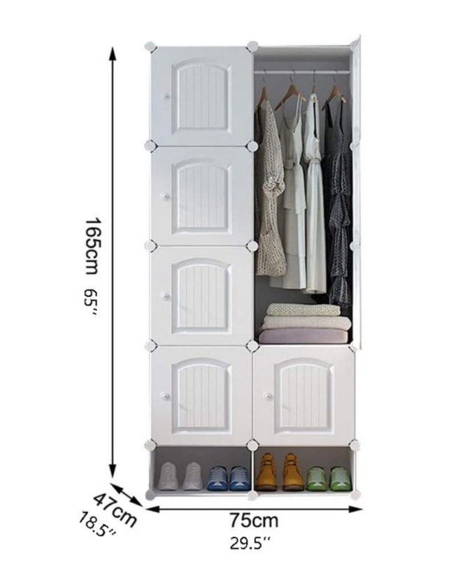 Wardrobe 8 Cube with Shoe Rack White