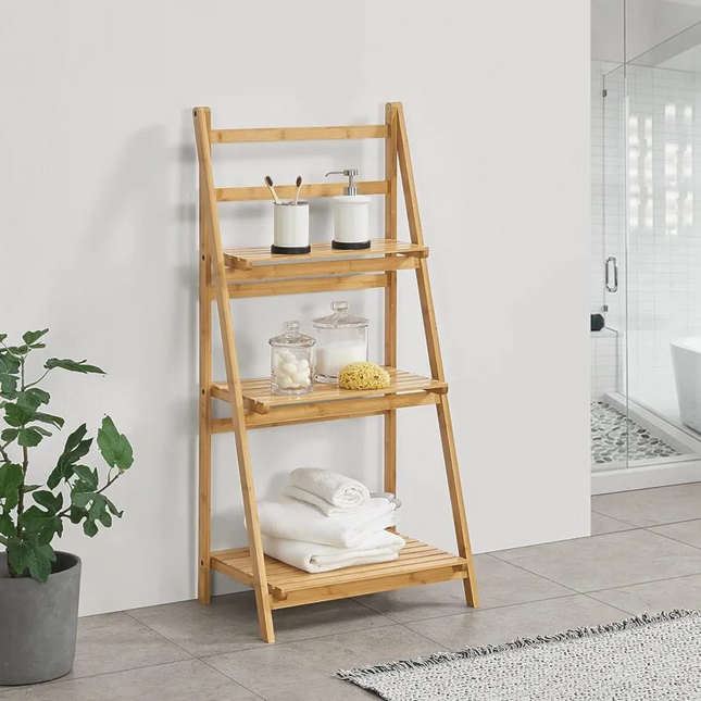 Wooden Folding Ladder Shelf 3 Tier