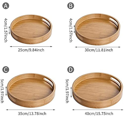 Bamboor Round Serving Tray Set with Handle 4 pcs