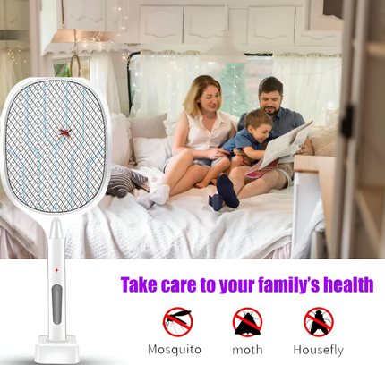 مضرب ذباب كهربائي عالي الطاقة 2 في 1، 3000 فولت، قابل لإعادة الشحن عبر USB