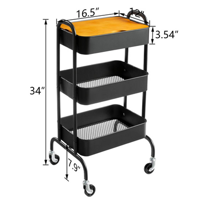 3-Tier Metal Storage Rack With Wooden Base