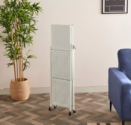 رف تخزين مطبخ قابل للطي بثلاث طبقات أبيض