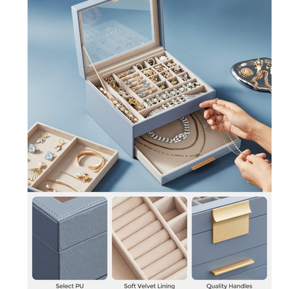 Jewelry Storage Box Organizer with 2 Drawers