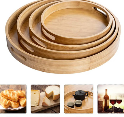 Bamboor Round Serving Tray Set with Handle 4 pcs