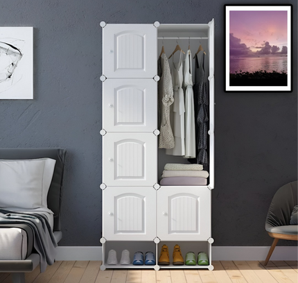 Wardrobe 8 Cube with Shoe Rack White