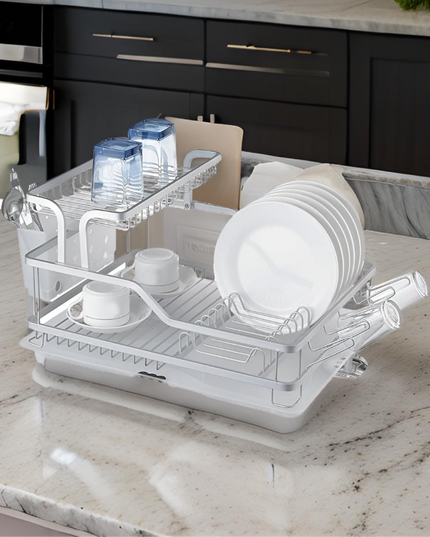 2 Layer Kitchen Stainless Steel Dish Rack white