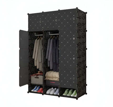 Wardrobe 12 Cube With Shoe Rack Black