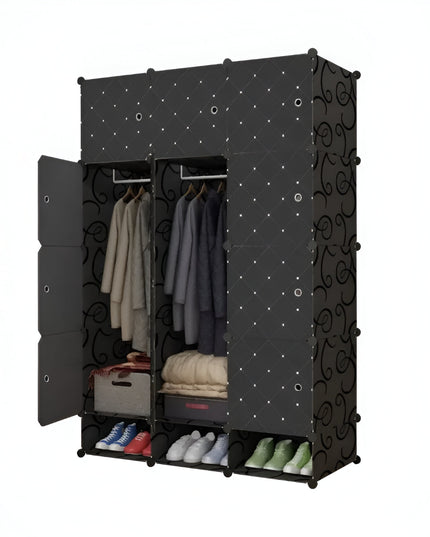 خزانة ملابس 12 مكعب مع رف أحذية أسود