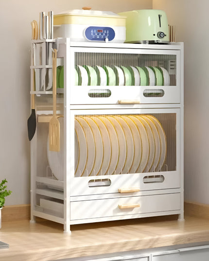 Kitchen Dish Organizer Cabinet with Drawer