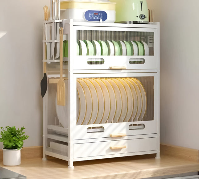 خزانة تنظيم أطباق المطبخ مع درج