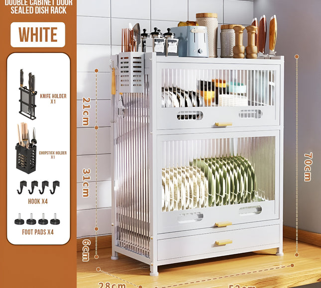 خزانة تنظيم أطباق المطبخ مع درج