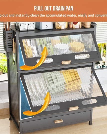 Kitchen Dish Organizer Cabinet with Drawer