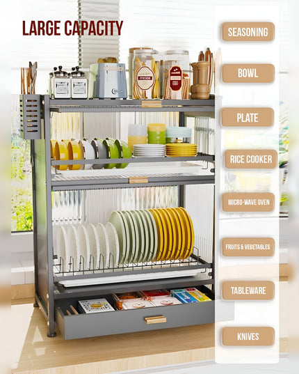 Kitchen Dish Organizer Cabinet with Drawer