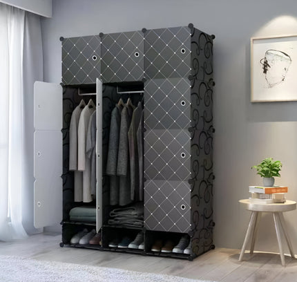 Wardrobe 12 Cube With Shoe Rack Black