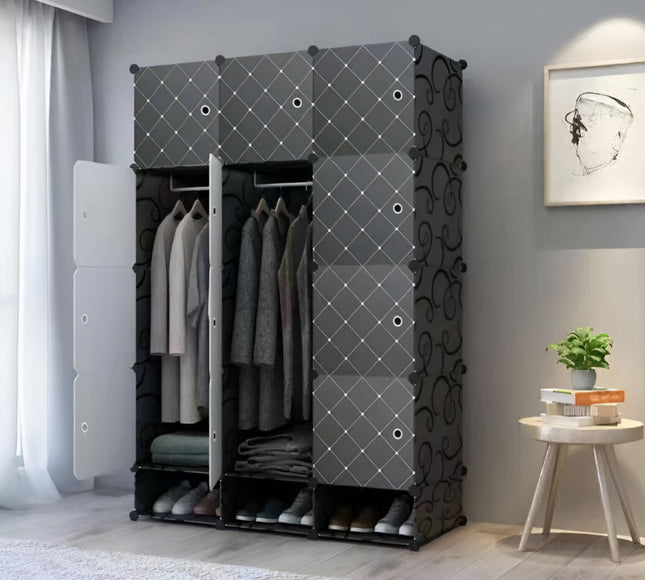 Wardrobe 12 Cube With Shoe Rack Black