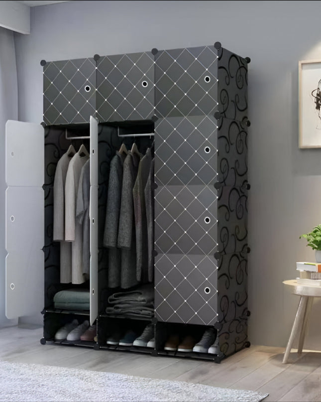 Wardrobe 12 Cube With Shoe Rack Black