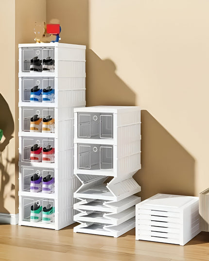 Telescopic folding shoe rack