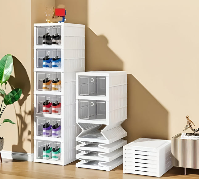Telescopic folding shoe rack