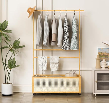 Bamboo Clothes Rack with Basket