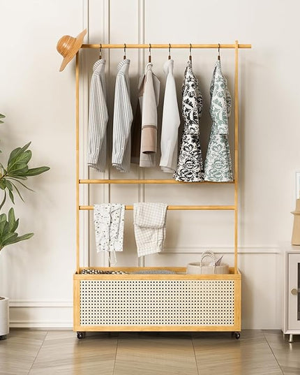 Bamboo Clothes Rack with Basket