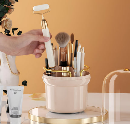 حامل منظم لفرش المكياج مع غطاء مقاوم للغبار