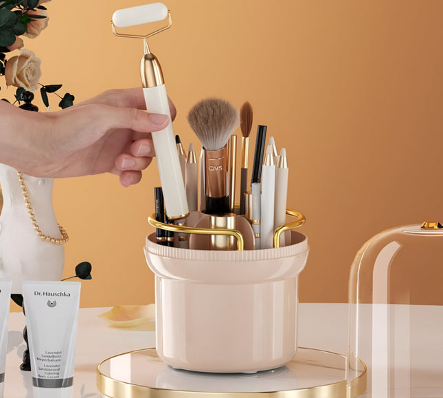 حامل منظم لفرش المكياج مع غطاء مقاوم للغبار