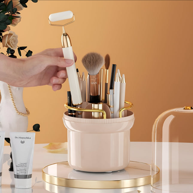 حامل منظم لفرش المكياج مع غطاء مقاوم للغبار