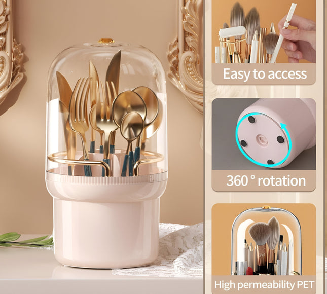 حامل منظم لفرش المكياج مع غطاء مقاوم للغبار