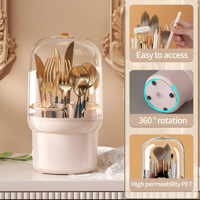 حامل منظم لفرش المكياج مع غطاء مقاوم للغبار