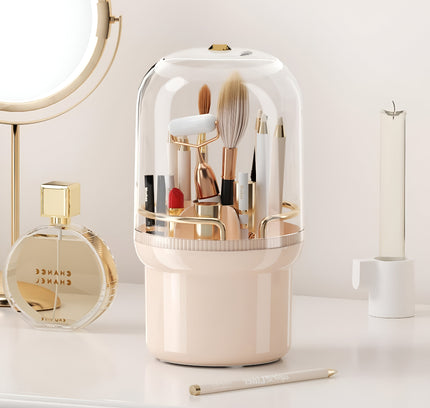 حامل منظم لفرش المكياج مع غطاء مقاوم للغبار