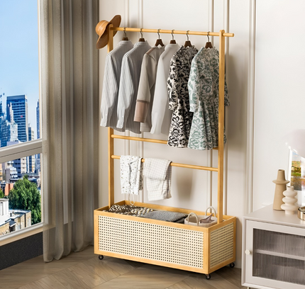 Bamboo Clothes Rack with Basket