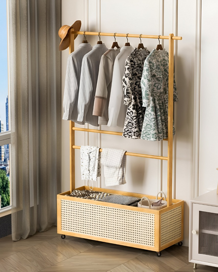 Bamboo Clothes Rack with Basket