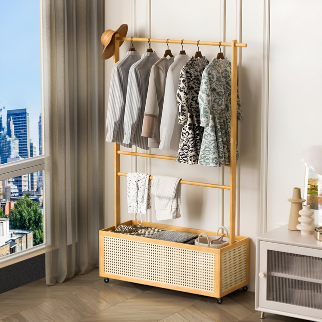 Bamboo Clothes Rack with Basket